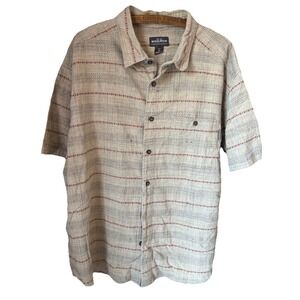 Woolrich Shirt Mens XL Beige 100% CottonAztec Geometric Short Sleeve Button Down